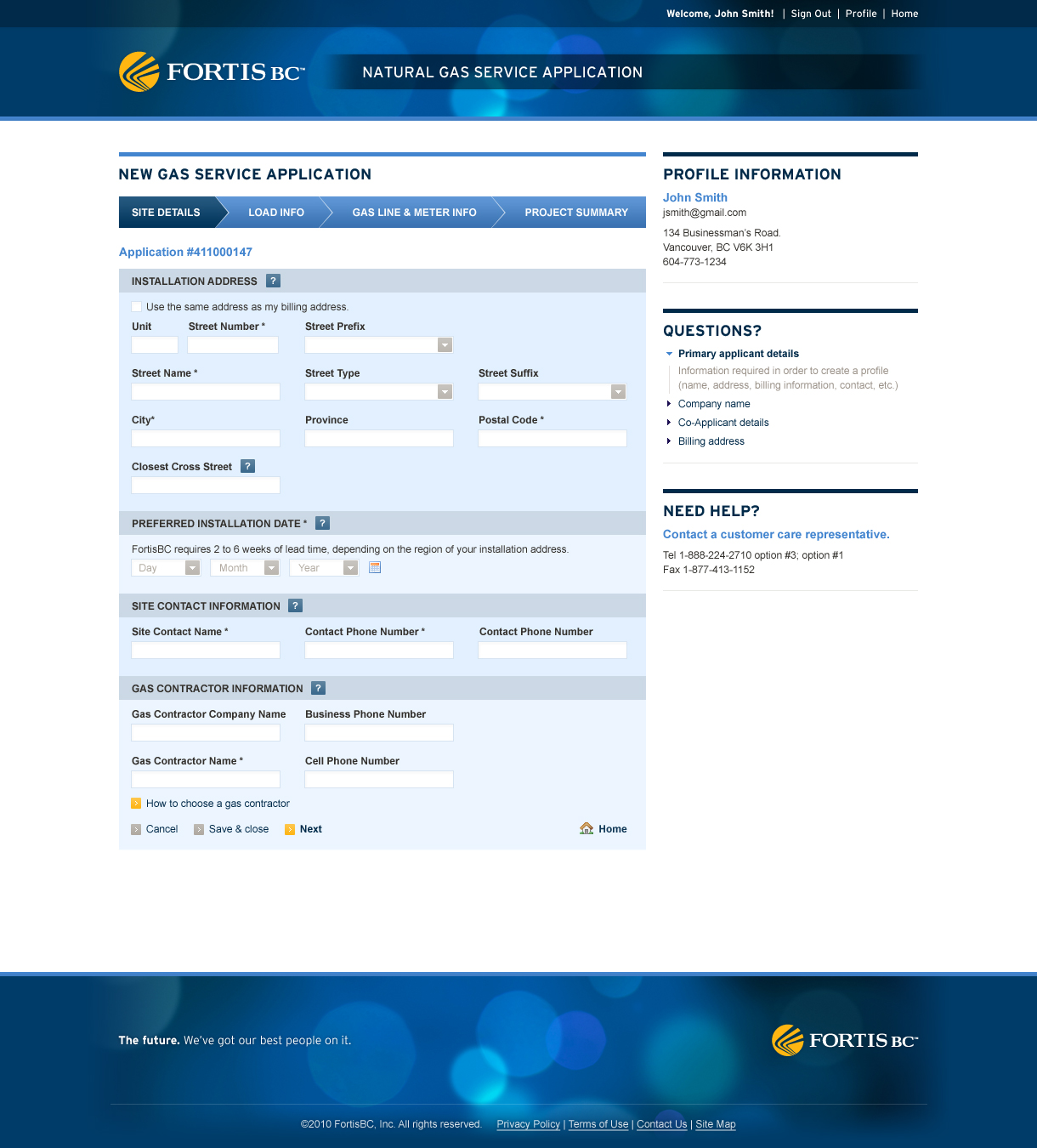 Gas service application